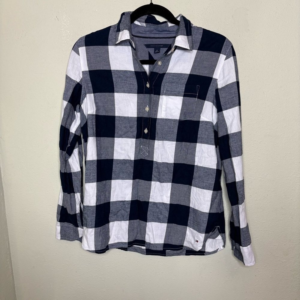 Tommy Hilfiger Navy and White Buffalo Check Shirt Small